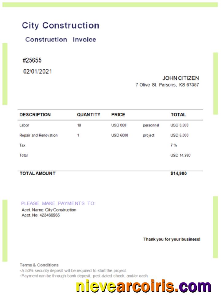 USA City Construction invoice
